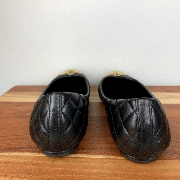 Tory Burch Kaitlin Flats Black Quilted Leather Gold Logo Ballet Shoes size 8.5 - Picture 6 of 12